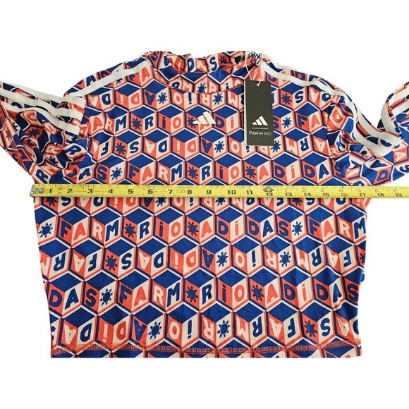Adidas x Farm Rio Crop Long Sleeve Train Shirt Blue Red Kaleidoscope Size M NWT - Picture 3 of 13